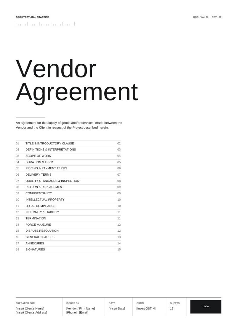 Vendor agreement cover