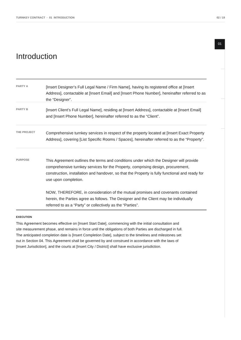 Turnkey contract: introduction and parties