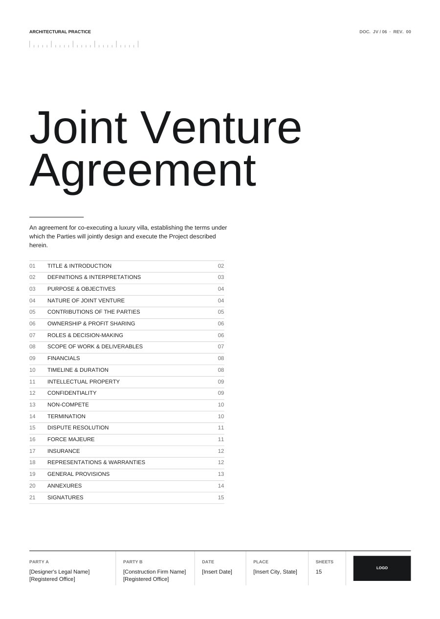 Joint venture agreement cover