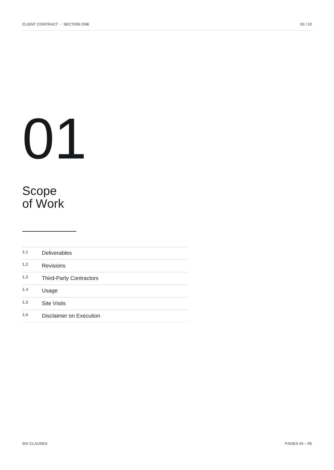 Client contract: scope of work section