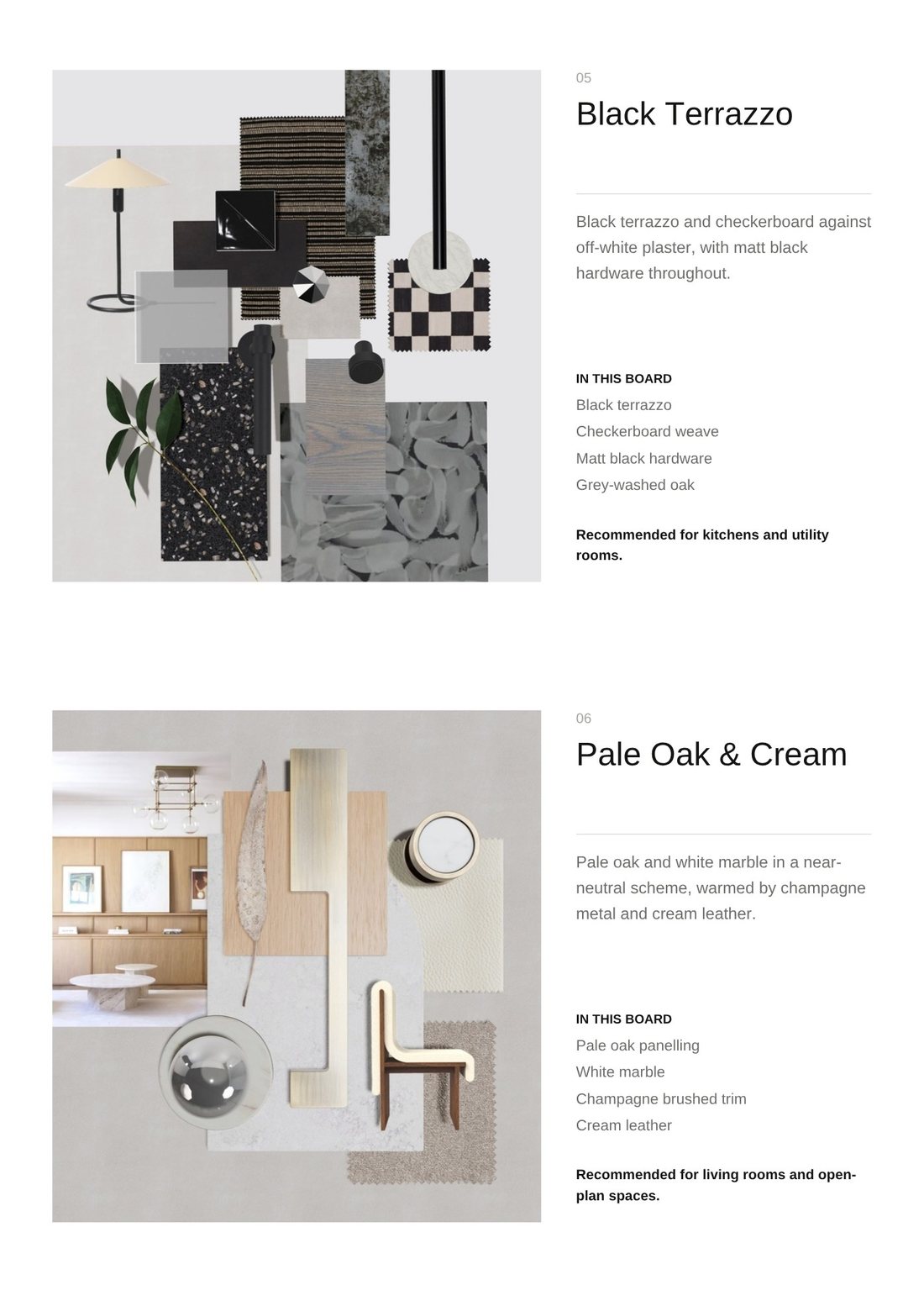Black Terrazzo, Pale Oak and Cream boards