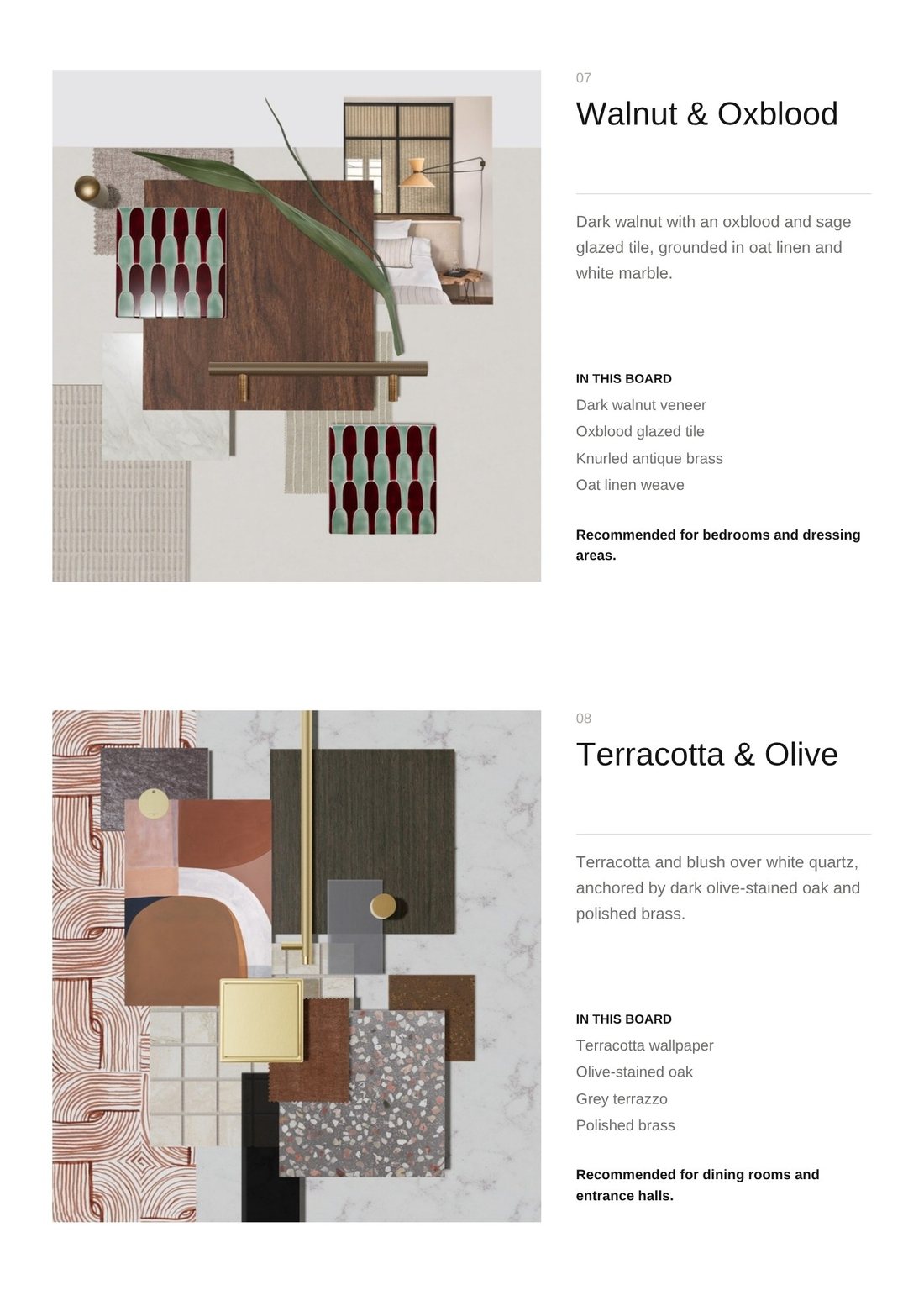 Walnut and Oxblood, Terracotta and Olive boards