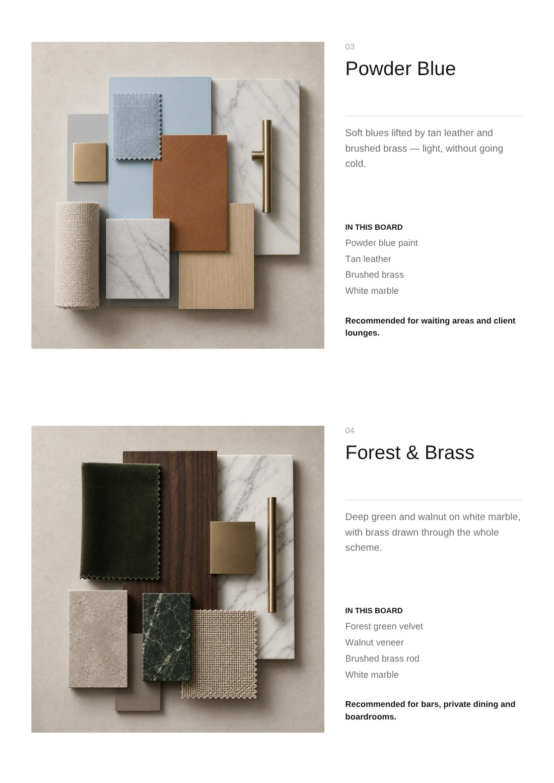 Mood boards: Powder Blue, Forest & Brass