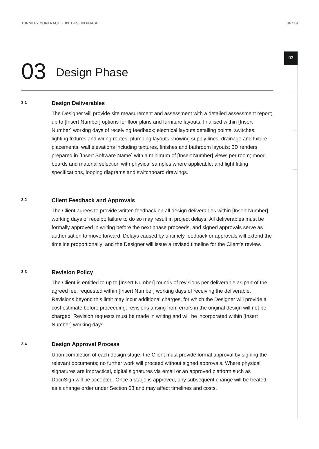 Turnkey contract: design phase clauses