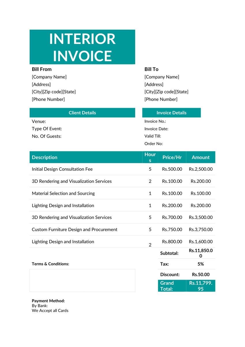 Interior design invoice template